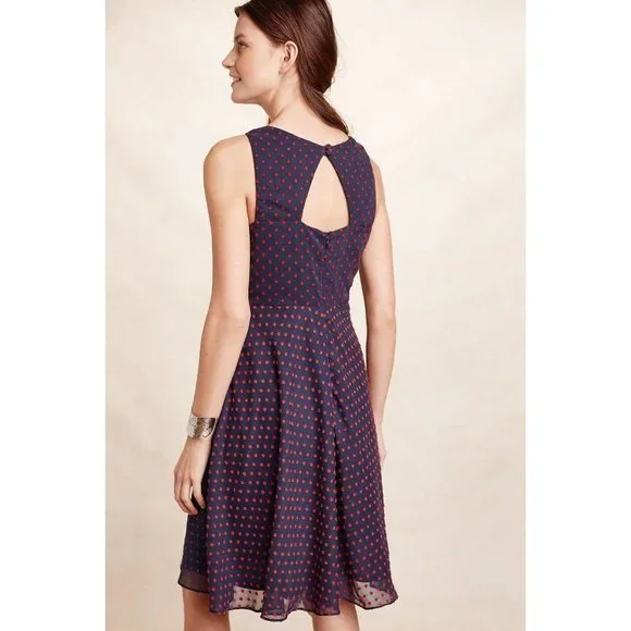 Anthropologie Eva Franco Maryanne Flounce Polka Dot Midi Dress Navy/Red - Picture 3 of 3